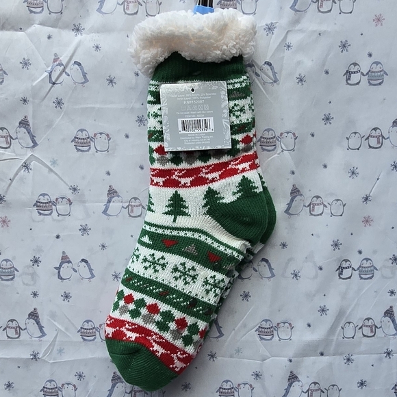 Cozy Holiday Knit Stocking with Green and Red Accents - Picture 3 of 5